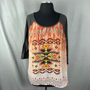 Minimi Shirt Womens 2XL Multicolor Aztec Southwestern Raglan Sleeve Round Neck